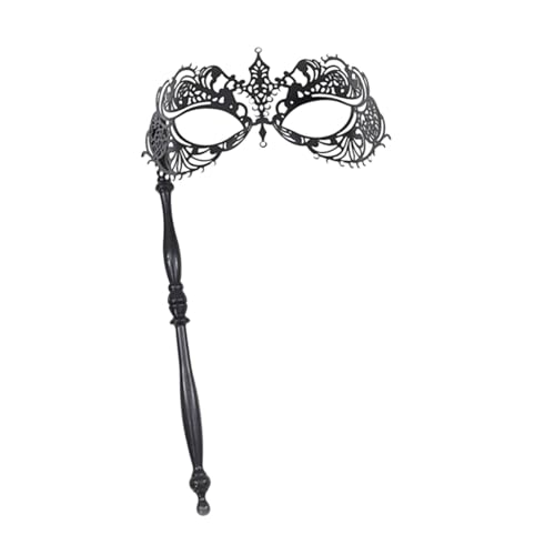 kowaku Frauen Masquerade Maske Elegante Partymaske Metallkostüm Accessoire mit Stick für Halloween Cosplay Prom Mardi Gras Festival, Schwarz von kowaku