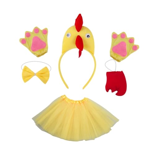 kowaku Huhn Tier Kostüm 5 Teile/Satz Niedlichen Tüllrock für Party Cosplay Prop Mädchen, Gelb mit Rotem Schwanz von kowaku