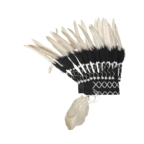 kowaku Indianer Hut Kostüm Kopfbedeckung für Männer Und Frauen mit Feder, Schwarz-Weiss von kowaku