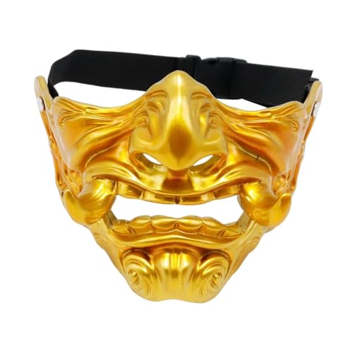 kowaku Kopf-Grimace-Cosplay-Maske, japanische Maske, gruselige Kopfmaske, Samurai-Halbgesichtsmaske für Ball-Verkleidungsclubs, Shows, Gold von kowaku