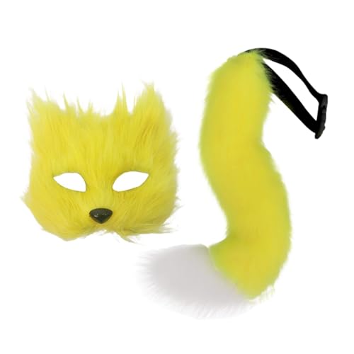 kowaku Kostümzubehör mit pelziger Maske und Schwanz für Karneval, Bühnenauftritte und Festivals, Gelb kowaku Kostümzubehör mit pelziger Maske und Schwanz für Karneval, Bühnenauftritte und Festivals, Gelb von kowaku
