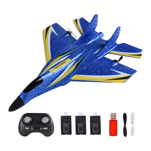 kowaku RC -Flugzeugflugzeug Spielzeug RC Fighter Fernbedienung Flugzeug für Jungen Kinder Anfänger Erwachsene, Blau DREI Batterie von kowaku