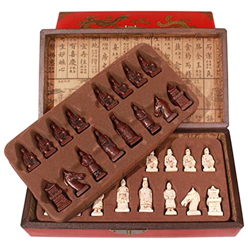 kowaku Schachspiel Antike Krieger Handgefertigte Figuren Holz Schachbrett etui für Sammlung Unterhaltung Kinder Erwachsene Freizeit, KLEIN von kowaku
