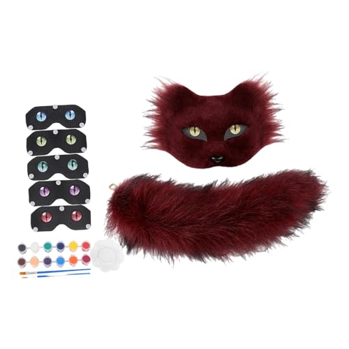 kowaku Set mit Kunstfuchsmaske und Schwanz, süßes Kostümzubehör für Rollenspiele im Feiertags- und Abschlussballstil, Rot kowaku Set mit Kunstfuchsmaske und Schwanz, süßes Kostümzubehör für Rollenspiele im Feiertags- und Abschlussballstil, Rot von kowaku