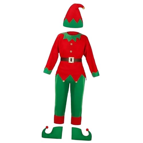kowaku Weihnachts-Elf-Kostüme, Weihnachts-Outfit, Elfen-Cosplay-Kostüm mit Elfenhut für Mottoparty, Kinder XL von kowaku