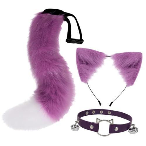 kowakund Schwanz-Set, Cosplay-Katzen-Stirnband für Rollenspiele, Verkleidung, Halloween, Lila Weiß kowakund Schwanz-Set, Cosplay-Katzen-Stirnband für Rollenspiele, Verkleidung, Halloween, Lila Weiß von kowaku