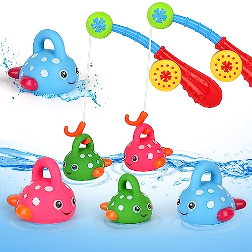 kramow Baby Badespielzeug, Badewannenspielzeug mit 6 farbigen Fischen und 2 Angelruten in zufälliger Farbe, Badewannen Spielzeug Wasserspielzeug für Kinder Junge Mädchen über 18 Monate alt von kramow