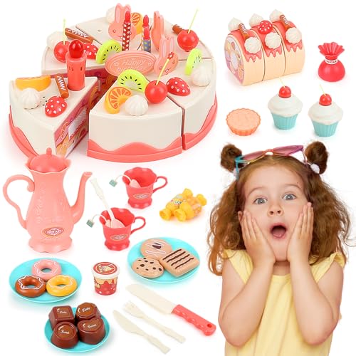 kramow Geburtstagstorte für Spielküche und Kaufmannsladen, Kinderküche Zubehör Geschenk für Kinder Mädchen ab 3 4 5 6, Küchenspielzeug, Kinder Rollenspiel von kramow