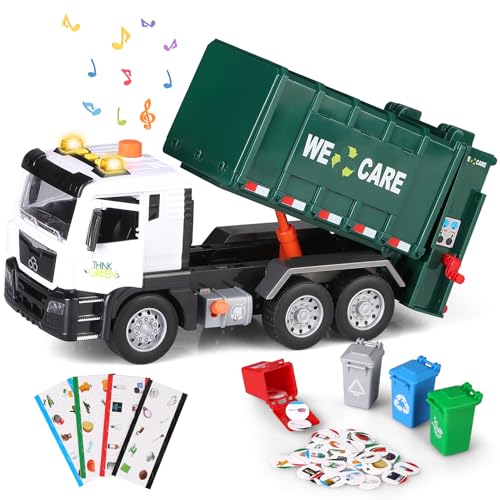 kramow Müllauto Spielzeug 12'' mit Lichtern und Sound,Spielzeug ab 4 Jahren für Jungen,Spielzeugautos Fahrzeuge Lernspielzeug für Kinder Jungen Mädchen, Grün von kramow