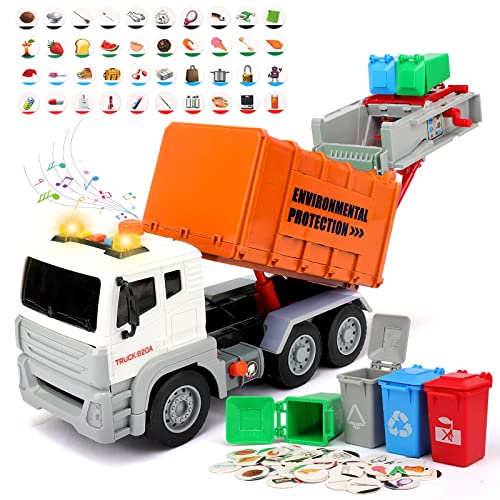 kramow Müllauto Spielzeug mit Lichtern und Sound,Spielzeug ab 4 Jahren für Jungen,Spielzeugautos Fahrzeuge Lernspielzeug für Kinder Jungen Mädchen,Orange von kramow