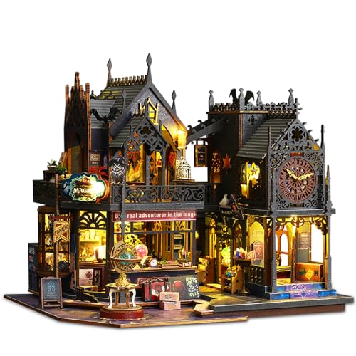 kramow Puppenhaus Miniatur DIY Kit, Holz Haus mit LED-Licht, Ideen Modell Kits Spielzeug Home Dekoration Geschenk für Mädchen Jungen Kinder Teen Erwachsene (Magic Castle) von kramow