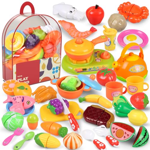 kramow Spielküche zubehör Set, Kinderküche Zubehör, 66-teiliges Küchenzubehör und Schneidespielzeug, Lebensmittel Spielzeug Geschenk für Mädchen Jungen ab 3 Jahre, Kaufladen Zubehör und Rollenspiele kramow Spielküche zubehör Set, Kinderküche Zubehör, 66-teiliges Küchenzubehör und Schneidespielzeug, Lebensmittel Spielzeug Geschenk für Mädchen Jungen ab 3 Jahre, Kaufladen Zubehör und Rollenspiele von kramow