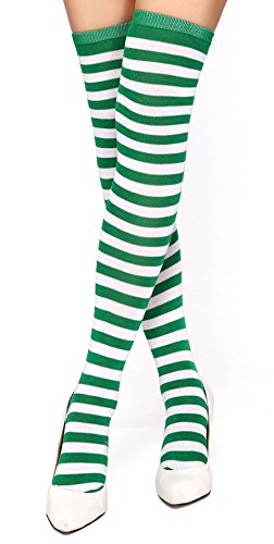 Krautwear® Damen Gestreifte Overknees Strümpfe Ringelstrümpfe Karneval Fasching Cosplay 80er Jahre (grün/weiss) von krautwear