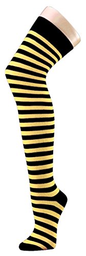 Krautwear® Damen Gestreifte Overknees Strümpfe Ringelstrümpfe Karneval Fasching Cosplay 80er Jahre (schwarz-gelb) von krautwear