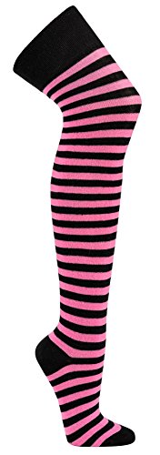 Krautwear® Damen Gestreifte Overknees Strümpfe Ringelstrümpfe Karneval Fasching Cosplay 80er Jahre (schwarz-pink) von krautwear