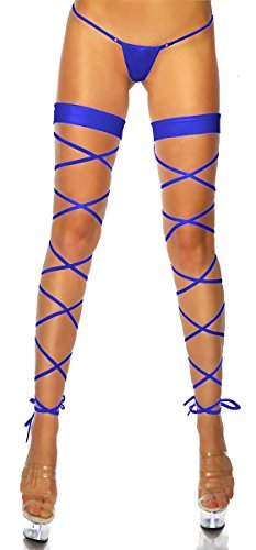 krautwear® Damen Overknees Elastische Halterlose Wickel Strümpfe Wrap Set Mit String Geöffnet Karneval Fasching Cosplay Strip von krautwear