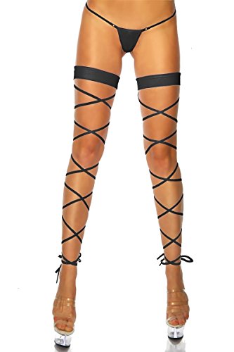 krautwear® Damen Overknees Elastische Halterlose Wickel Strümpfe Wrap Set Mit String Geöffnet Karneval Fasching Cosplay Strip von krautwear