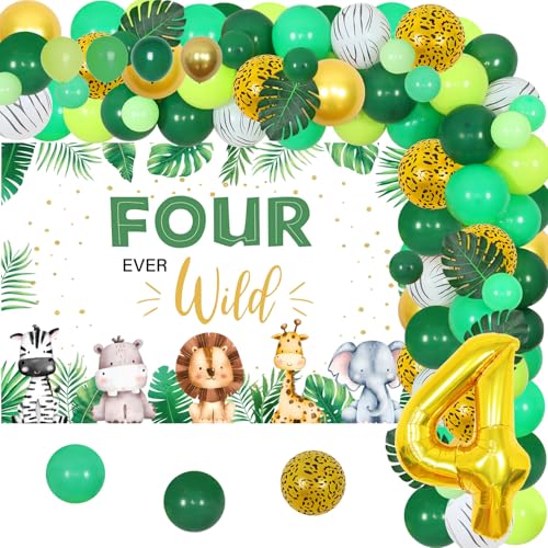 Jungle Theme 4-jährige Geburtstagsschmuck, vier ewig wilden Geburtstagsschmuck, graue und grüne Dschungelballon-Bogen-Suite, vier ewig wilden Hintergründe, Dschungeltiere-Ballons 4 Palmblätter Jungle Theme 4-jährige Geburtstagsschmuck, vier ewig wilden Geburtstagsschmuck, graue und grüne Dschungelballon-Bogen-Suite, vier ewig wilden Hintergründe, Dschungeltiere-Ballons 4 Palmblätter von kreat4joy