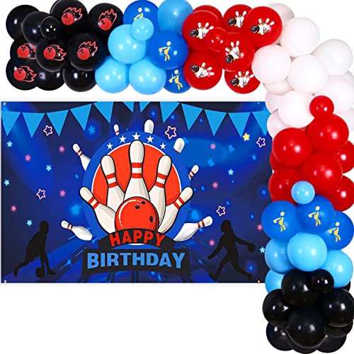 Kind Bowling Geburtstagsparty Dekorationen, rote und blaue Bowling Ballons Ballon Ring Bogen Set einzigartiges Design Bowling Geburtstag Hintergrund für Bowling-Themen Geburtstagsparty für Jungen von kreat4joy