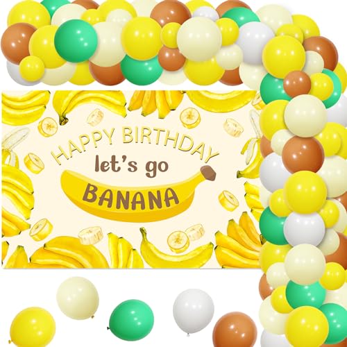 kreat4joy Bananen Geburtstagsdekorationen, Lets Go Bananen Geburtstagsdekorationen Hintergrundwände, gelbe Ballons für Kinder Blumenring-Set für Jungen Mädchen Früchte Geburtstagsparty glücklich von kreat4joy