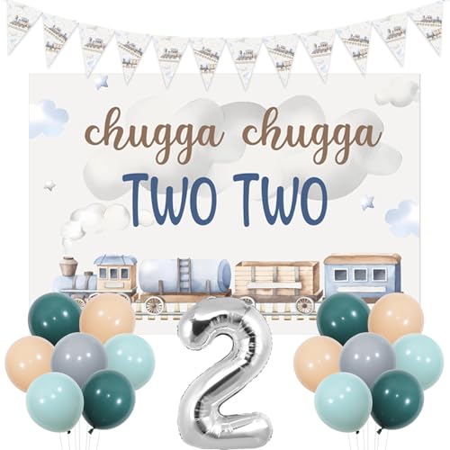 kreat4joy Chugga Chugga Two Birthday Party Decorations, Train 2nd Birthday Backdrop Banner Bunting Retro Blue Balloons Number 2 Foil Balloon for 2 Years Old Boys Train Birthday Party Supplies kreat4joy Chugga Chugga Two Birthday Party Decorations, Train 2nd Birthday Backdrop Banner Bunting Retro Blue Balloons Number 2 Foil Balloon for 2 Years Old Boys Train Birthday Party Supplies von kreat4joy