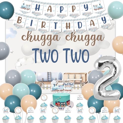 kreat4joy Chugga Chugga Zwei Geburtstagsfeierdekorationen, 2 Geburtstagsdekorationen für den Zug, Vintage-Ballons Hintergrundwand Banner Papier Tasse Kuchen Hüte Nr. 2 Zinn-Ballons kreat4joy Chugga Chugga Zwei Geburtstagsfeierdekorationen, 2 Geburtstagsdekorationen für den Zug, Vintage-Ballons Hintergrundwand Banner Papier Tasse Kuchen Hüte Nr. 2 Zinn-Ballons von kreat4joy
