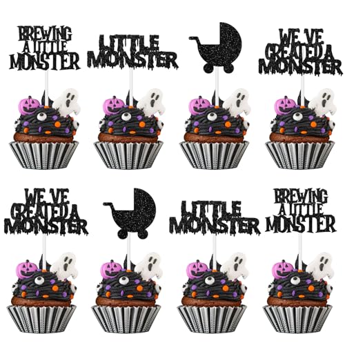 kreat4joy Cupcake-Topper für Halloween-Babypartys, 36 Stück, Monster-Babyparty-Dekorationen, Cupcake-Topper für ein Baby, das braut Babyparty, Halloween-Dekorationen von kreat4joy