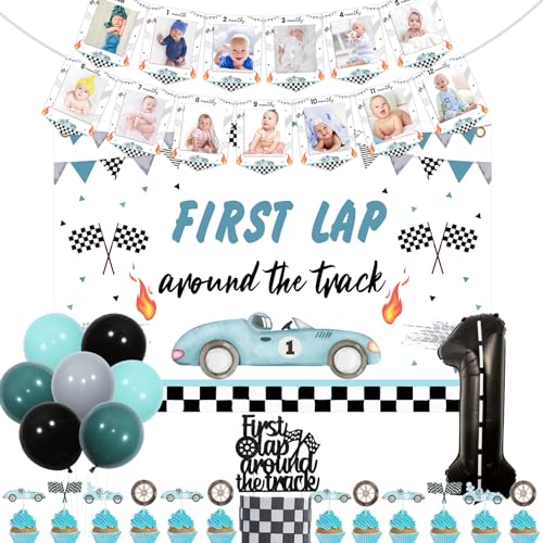 kreat4joy First Lap Around the Track Geburtstagsdekorationen, Fast One 1. Geburtstag Dekorationen für Jungen, Hintergrund Foto Banner Cake Topper Nummer 1 Folienballons für Rennwagen 1. Party kreat4joy First Lap Around the Track Geburtstagsdekorationen, Fast One 1. Geburtstag Dekorationen für Jungen, Hintergrund Foto Banner Cake Topper Nummer 1 Folienballons für Rennwagen 1. Party von kreat4joy