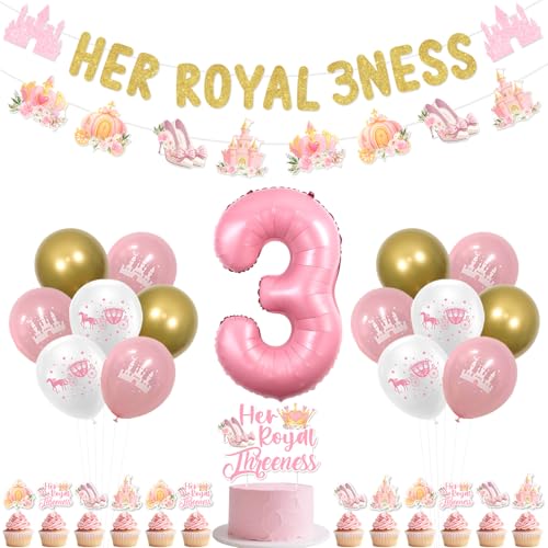 kreat4joy Prinzessin 3. Geburtstag Party Dekorationen, Her Royal Threeness Banner Girlande Kuchen Cupcake Toppers Rosa Weiß Schloss Luftballons Nummer 3 Folienballon für 3 Jahre altes Mädchen kreat4joy Prinzessin 3. Geburtstag Party Dekorationen, Her Royal Threeness Banner Girlande Kuchen Cupcake Toppers Rosa Weiß Schloss Luftballons Nummer 3 Folienballon für 3 Jahre altes Mädchen von kreat4joy