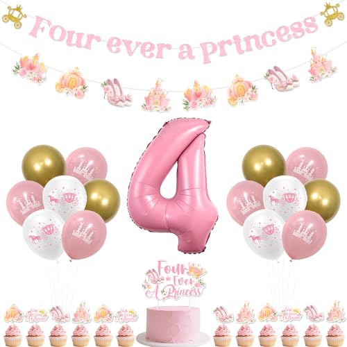 kreat4joy Prinzessin 4. Geburtstag Party Dekorationen, Four Ever A Princess Banner Girlande Kuchen Cupcake Toppers Rosa Weiß Schloss Luftballons Zahl 4 Folienballon für 4 Jahre altes Mädchen kreat4joy Prinzessin 4. Geburtstag Party Dekorationen, Four Ever A Princess Banner Girlande Kuchen Cupcake Toppers Rosa Weiß Schloss Luftballons Zahl 4 Folienballon für 4 Jahre altes Mädchen von kreat4joy