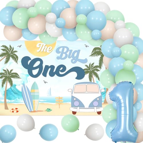 kreat4joy The Big One Surf-Geburtstag Dekoration, Ballon-Blume-Ring-Kit mit Hintergrund Nr. 1 Helium-Ballons Surfen Sommer Beach Boy Geburtstag 1 von kreat4joy