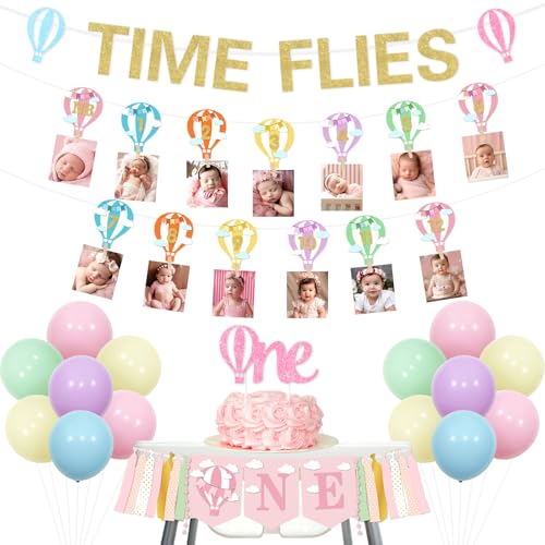 kreat4joy Time Flies 1. Geburtstag Dekorationen, Heißluftballon Erster Geburtstag Dekorationen Fotobanner Kuchen Topper Luftballons Hochstuhl für ein Jahr altes Mädchen Geburtstagsdekorationen kreat4joy Time Flies 1. Geburtstag Dekorationen, Heißluftballon Erster Geburtstag Dekorationen Fotobanner Kuchen Topper Luftballons Hochstuhl für ein Jahr altes Mädchen Geburtstagsdekorationen von kreat4joy