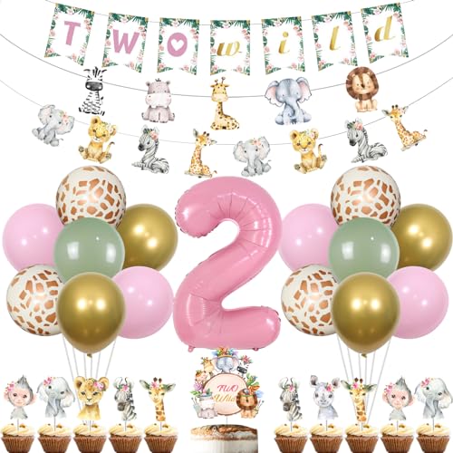 kreat4joy Zwei Wilde Geburtstagsdekorationen Mädchen, Dschungel Safari Tier 2 Geburtstag Party Dekorationen, Luftballons Banner Girlande Kuchen Cupcake Toppers Nummer 2 Folienballon für 2 Jahre Alt kreat4joy Zwei Wilde Geburtstagsdekorationen Mädchen, Dschungel Safari Tier 2 Geburtstag Party Dekorationen, Luftballons Banner Girlande Kuchen Cupcake Toppers Nummer 2 Folienballon für 2 Jahre Alt von kreat4joy