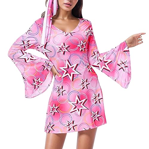 kswlwccpp Hippie Kostüm Damen Poncho Set mit Hippie Accessoires 60er 70er Jahre Bekleidung Damen Frau Hippie Kleidung Damen Boho Flower Power 70er Mode Disco Outfit Damen Faschingskostüme von kswlwccpp