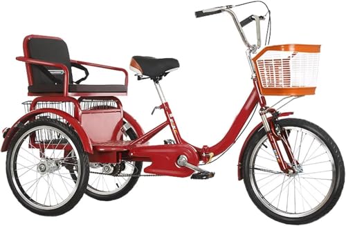 Adult Tricycle with Pedals, Large Rickshaw Design, Tandem Back Seat, Dual Brakes and Hydraulic Front Fork for Seniors Adults, Stable Ride Leisure Transport von ksxnkhk