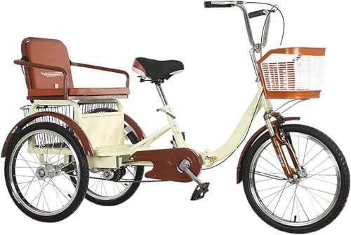 Adult Tricycle with Pedals, Large Rickshaw Design, Tandem Back Seat, Dual Brakes and Hydraulic Front Fork for Seniors Adults, Stable Ride Leisure Transport von ksxnkhk