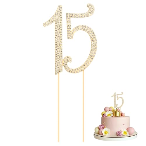 Ktxaby Geburtstagskerzen Zahlen,15 Gold Glitzer Cake Topper mit Strasssteinen Tortendeko für Geburtstagsparty Hochzeit Jubiläum Feierdekoration von ktxaby