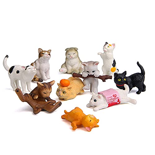kukifun 10 Stück niedliche Katzenfiguren, Mini Kawaii Kätzchen Spielzeug Sammlung Tier Charakter Spielset für Kuchen Topper Garten Auto Dekorationen von kukifun