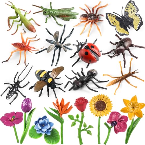 kukifun Insekt Pflanzenfiguren Spielzeug 20Pcs, realistische Kunststoff Blume mit Marienkäfer Biene Schmetterling Ameise Grille Mantis Skorpion Spinne für Schule Projekt Geburtstag Kuchen Dekoration kukifun Insekt Pflanzenfiguren Spielzeug 20Pcs, realistische Kunststoff Blume mit Marienkäfer Biene Schmetterling Ameise Grille Mantis Skorpion Spinne für Schule Projekt Geburtstag Kuchen Dekoration von kukifun