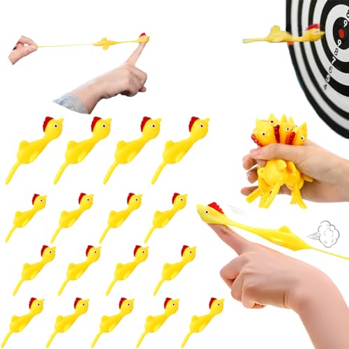 kuyi 30 Pieces fingertip Rubber Chicken Slingshot Chicken Stretching Flying Chicken Finger Stretchy Flick Flying Chicken Toy Novelty Catapult Chicken Chicken Flick Toy Kids Party Flying Chicken von kuyi