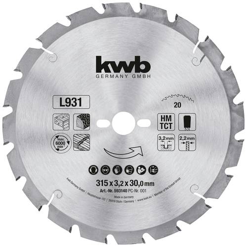 Kwb 593140 Kreissägeblatt 315 x 30mm 1St. von kwb