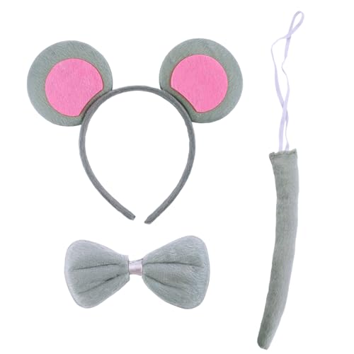 kwinfei Mäuseohren Stirnband Kostüm Set für Kinder und Erwachsene, inklusive Ohren Stirnband, Fliege und Schwanz, Tier Dress Up Zubehör für Cosplay, Geburtstagsfeier, Karneval, Weihnachten Verkleidung kwinfei Mäuseohren Stirnband Kostüm Set für Kinder und Erwachsene, inklusive Ohren Stirnband, Fliege und Schwanz, Tier Dress Up Zubehör für Cosplay, Geburtstagsfeier, Karneval, Weihnachten Verkleidung von kwinfei
