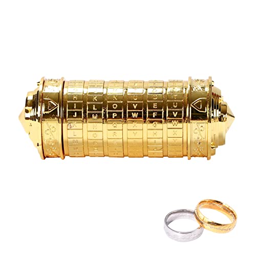 Da Vinci Code Mini-Cryptex-Schloss, Kleines Kryptex,Geld Puzzle Box Schloss Ring Halter,für Jahrestag Valentinstag geheimnisvolle Geburtstagsgeschenke für Familie und Freunde (Gold) von kyaoayo