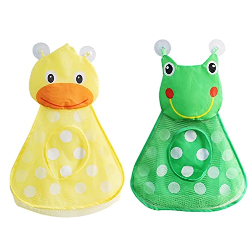 Kyaoayo Badewannenspielzeug Tasche, Badespielzeug Aufbewahrung, Aufbewahrung für Badezimmer-Spielzeug Im Cartoon-Stil Bag, Saugnapf HäNgende Aufbewahrungstasche. (1 × Frosch-Figur + 1 × Enten-Figur) von kyaoayo