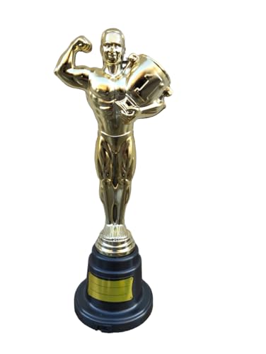 l&j Goldstatuette, Arnold Winner Trophy Award mit rundem Podium, Statue mit Pokal, Kino & Hollywood, Geschenkidee, Dekoration 30x7 cm Sport Fußball Leichtathletik Tennis Bodybuilding Jugend Unisex, 1 von l&j