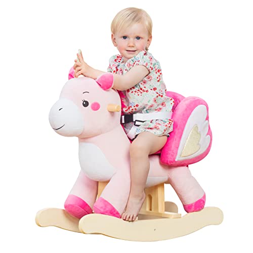 labebe Baby Schaukeltier Holz, Schaukelpferd Plüsch, Spielzeug Schaukelpferd Rosa Einhorn für Baby 1-12 Jahre Alt, Schaukel Pferd/Indoor Schaukel&Garten/Schaukeltier Rosa von labebe