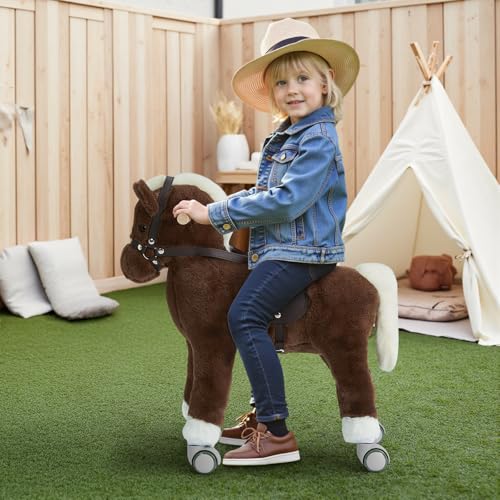 labebe Baby Schaukeltier Holz, Schaukelpferd Plüsch, Spielzeug Schaukelpferd für Baby 1-12 Jahre Alt, Schaukel Pferd/Indoor Schaukel&Garten-braunes Pferd von labebe