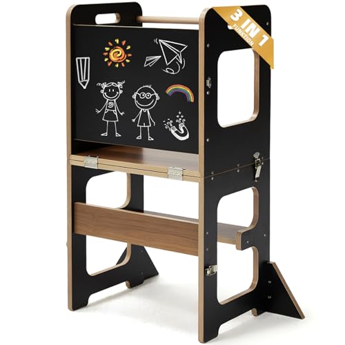 labebe Lernturm für Kinder, Montessori Learning Tower mit Tafel, 3 in 1 Klappbar Multifunktion Lernturm, Umkippschutz Lerntower Lernturm ab 1 Jahr-Schwarz labebe Lernturm für Kinder, Montessori Learning Tower mit Tafel, 3 in 1 Klappbar Multifunktion Lernturm, Umkippschutz Lerntower Lernturm ab 1 Jahr-Schwarz von labebe