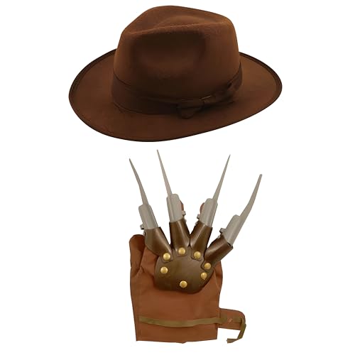 labreeze Explorer-Hut, braune Klauen-Handschuh, Freddy-Krueger-Stil, Erwachsene, Unisex, Halloween-Kostüm, Party, Entdecker-Kostüm-Set von labreeze
