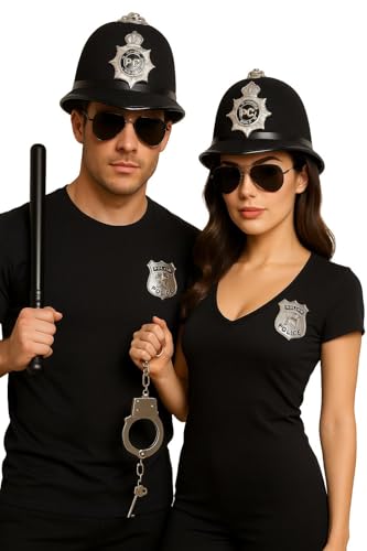 labreeze Polizei Kostüm Zubehör für Paare, 2 Helme, 2 Sonnenbrille, 2 Polizeiabzeichen, 1 Schlagstock und 1 Handschelle – Cosplay-Party-Set für Erwachsene labreeze Polizei Kostüm Zubehör für Paare, 2 Helme, 2 Sonnenbrille, 2 Polizeiabzeichen, 1 Schlagstock und 1 Handschelle – Cosplay-Party-Set für Erwachsene von labreeze